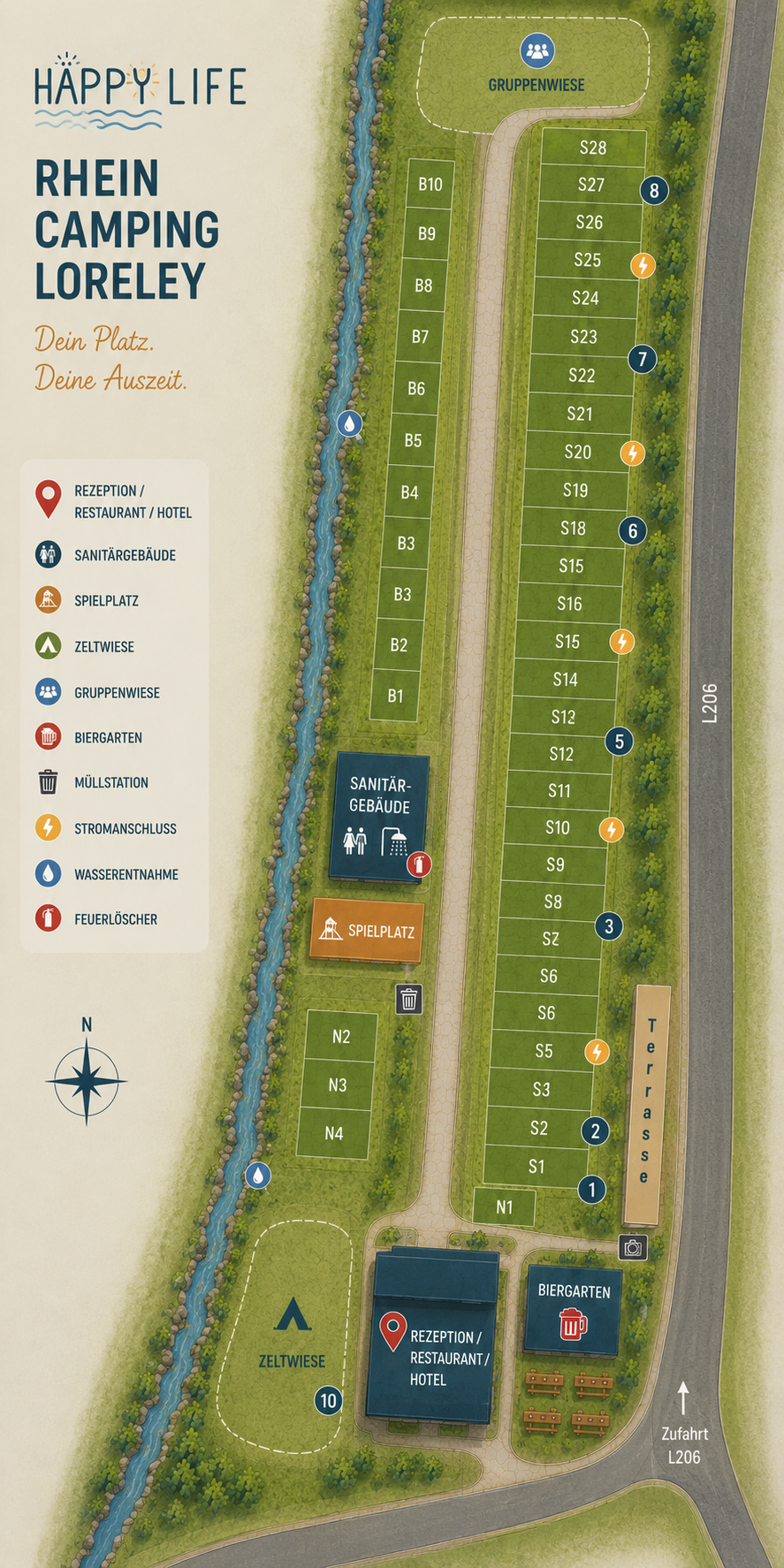 Platzplan Häppy Life Rhein Camping Loreley